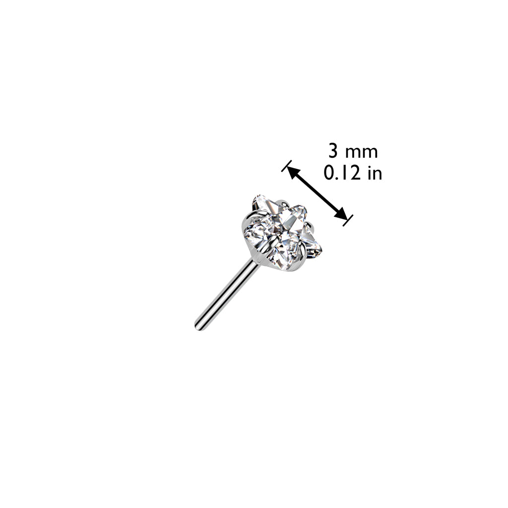 Titanium Threadless Push In star with prong set gem Top Dimensions