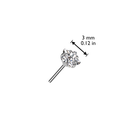 Titanium Threadless Push In star with prong set gem Top Dimensions