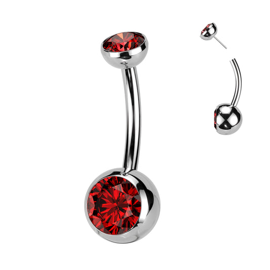 Titanium Threadless Red Double Gem Navel Bar