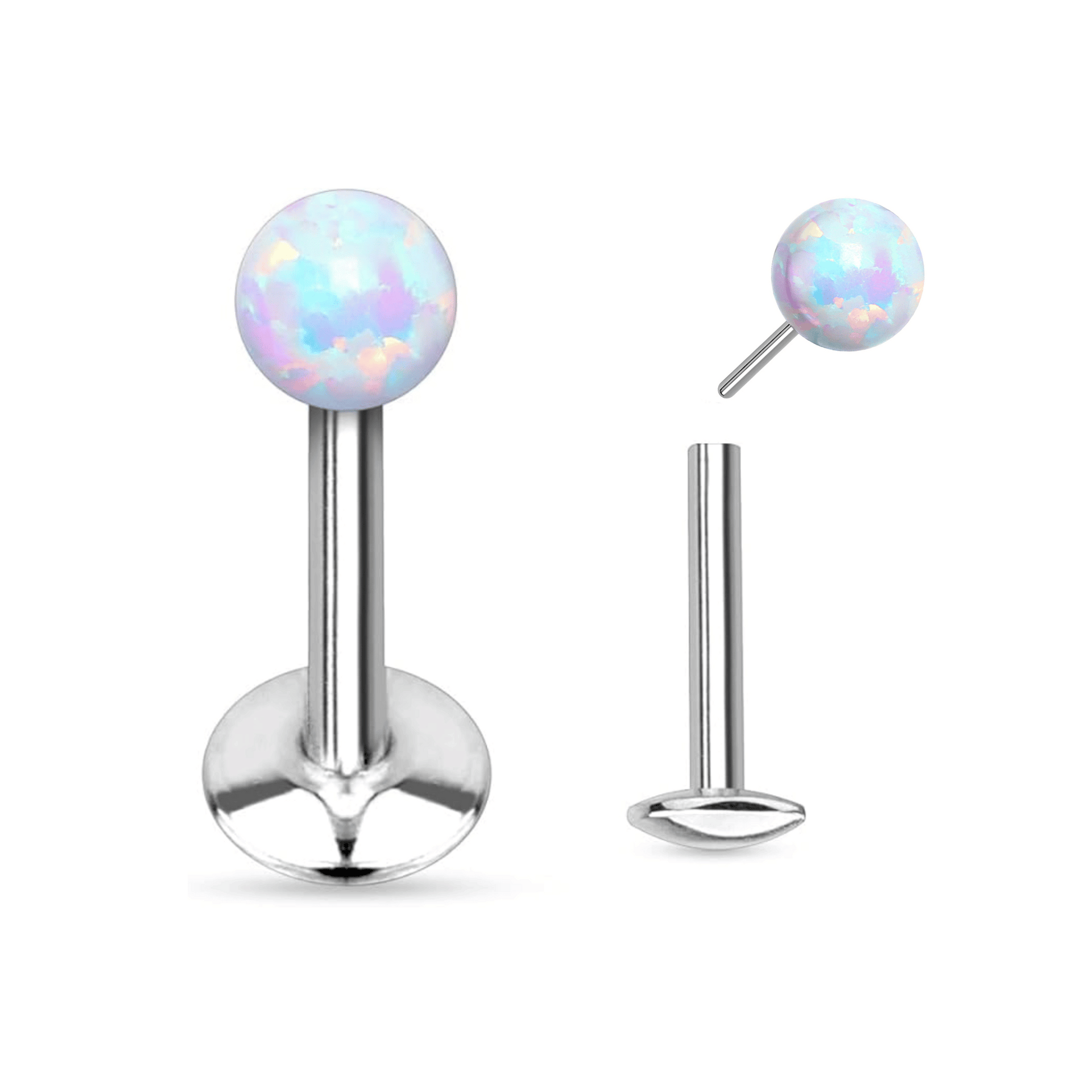 Titanium White Opal Ball Threadless Flat Back Earring