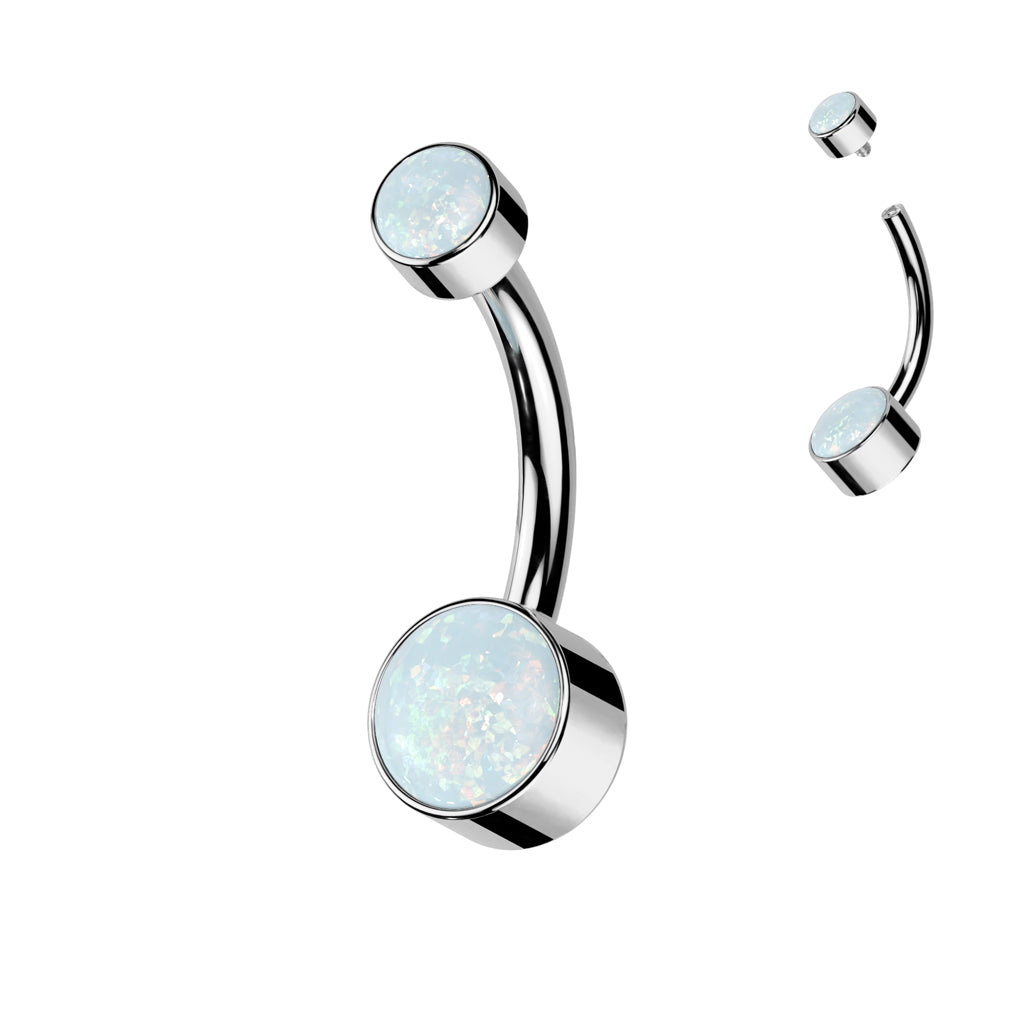 Titanium White Opal Gem Belly Button Bar 14g