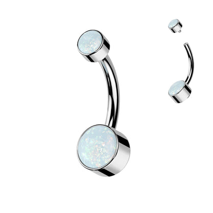 Titanium White Opal Gem Belly Button Bar 14g