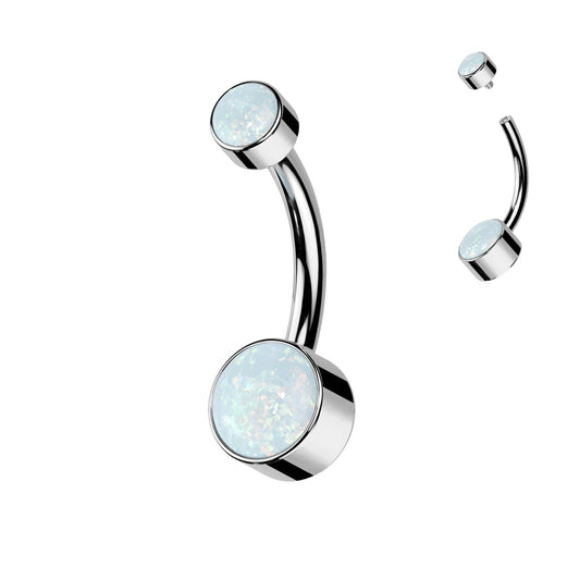 Titanium White Opal Gem Belly Button Bar 14g