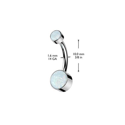 Titanium White Opal Gem Belly Button Bar 14g dimensions