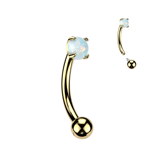 Titanium White Opal Gold Curved Barbell 16g