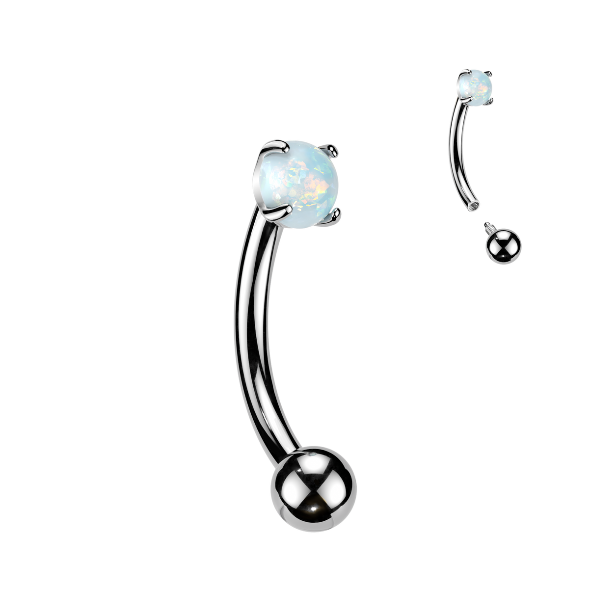 Titanium White Opal Silver Curved Barbell 16g