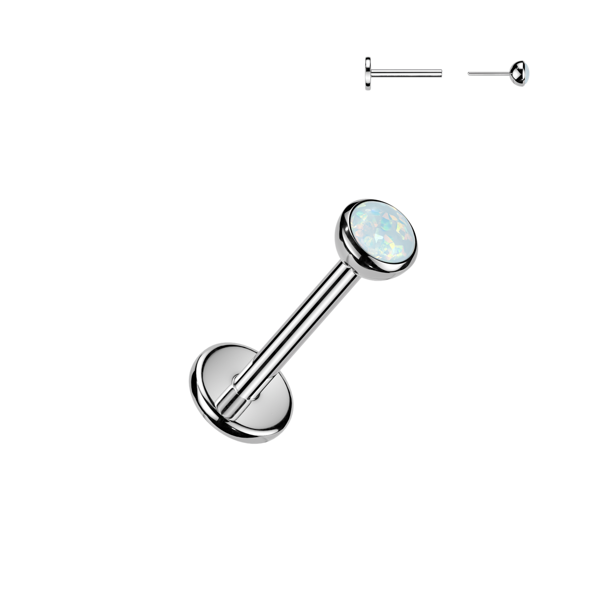 Titanium White Opal Silver Threadless Flat Back Stud 16g
