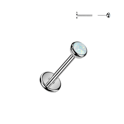 Titanium White Opal Silver Threadless Flat Back Stud 16g