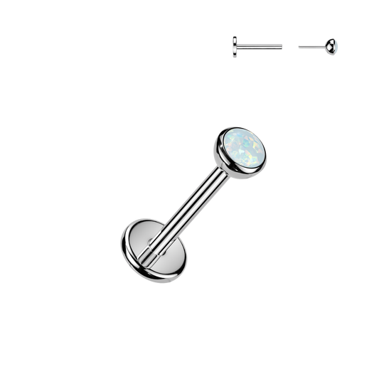 Titanium White Opal Silver Threadless Flat Back Stud 16g