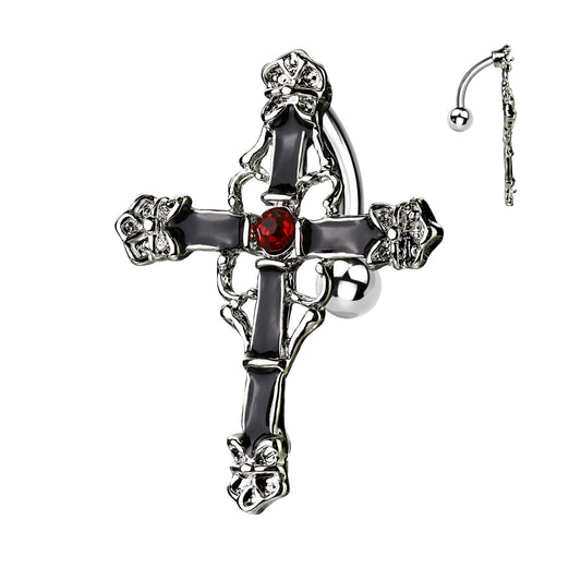 Top Drop Black Cross Belly Button Bar 14g