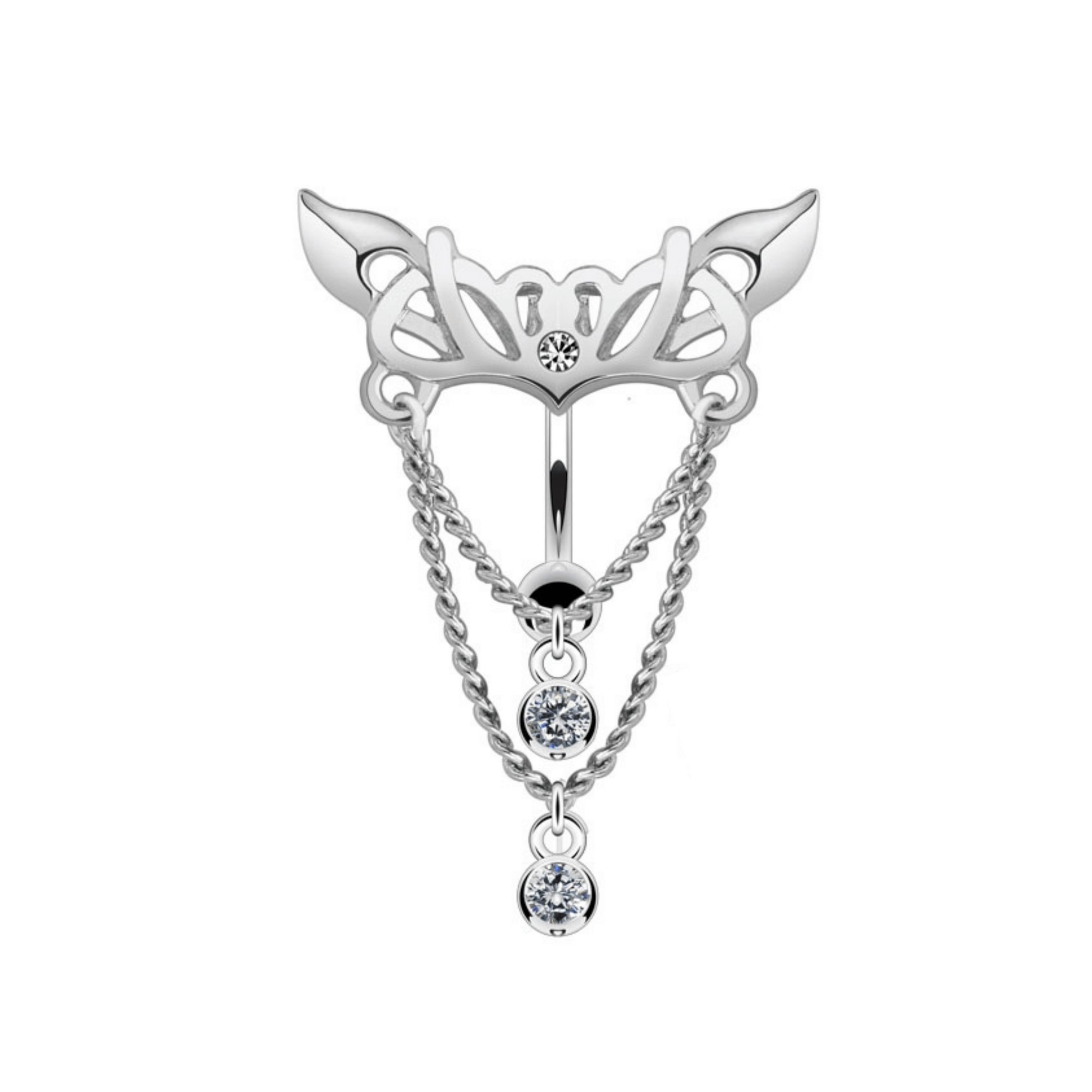 Top Drop Clear Chandelier Chain Belly Button Bar 14g