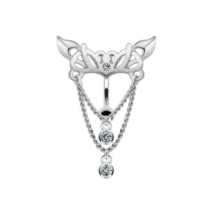 Top Drop Clear Chandelier Chain Belly Button Bar 14g