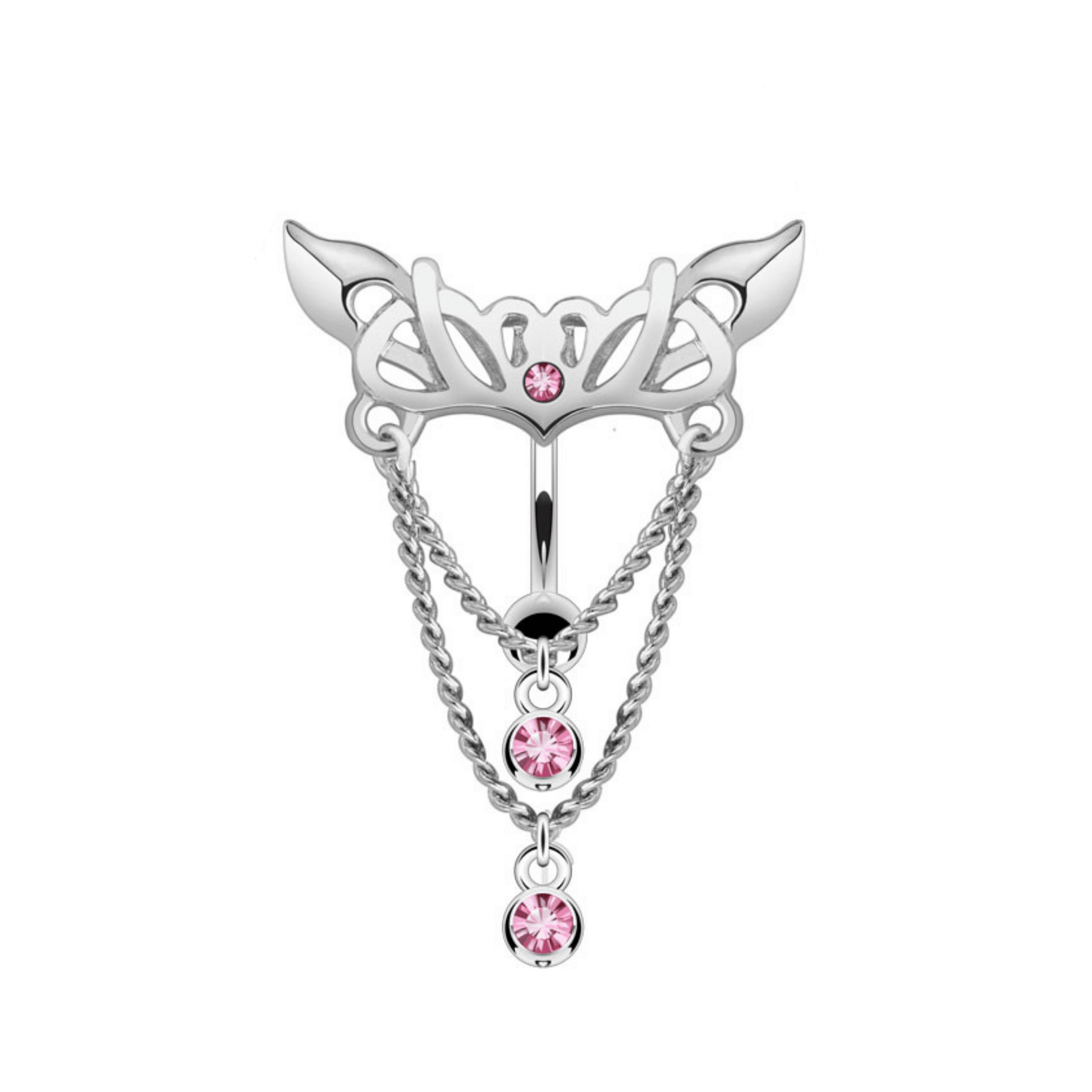 Top Drop Pink Chandelier Chain Belly Button Bar 14g