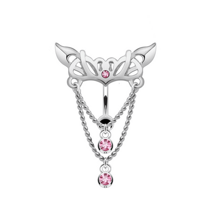 Top Drop Pink Chandelier Chain Belly Button Bar 14g