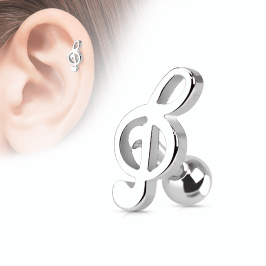 Treble Clef Musical Note Cartilage Bar Silver