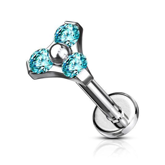 Triangle Set Aqua Blue Gem Flat Back Stud 16g