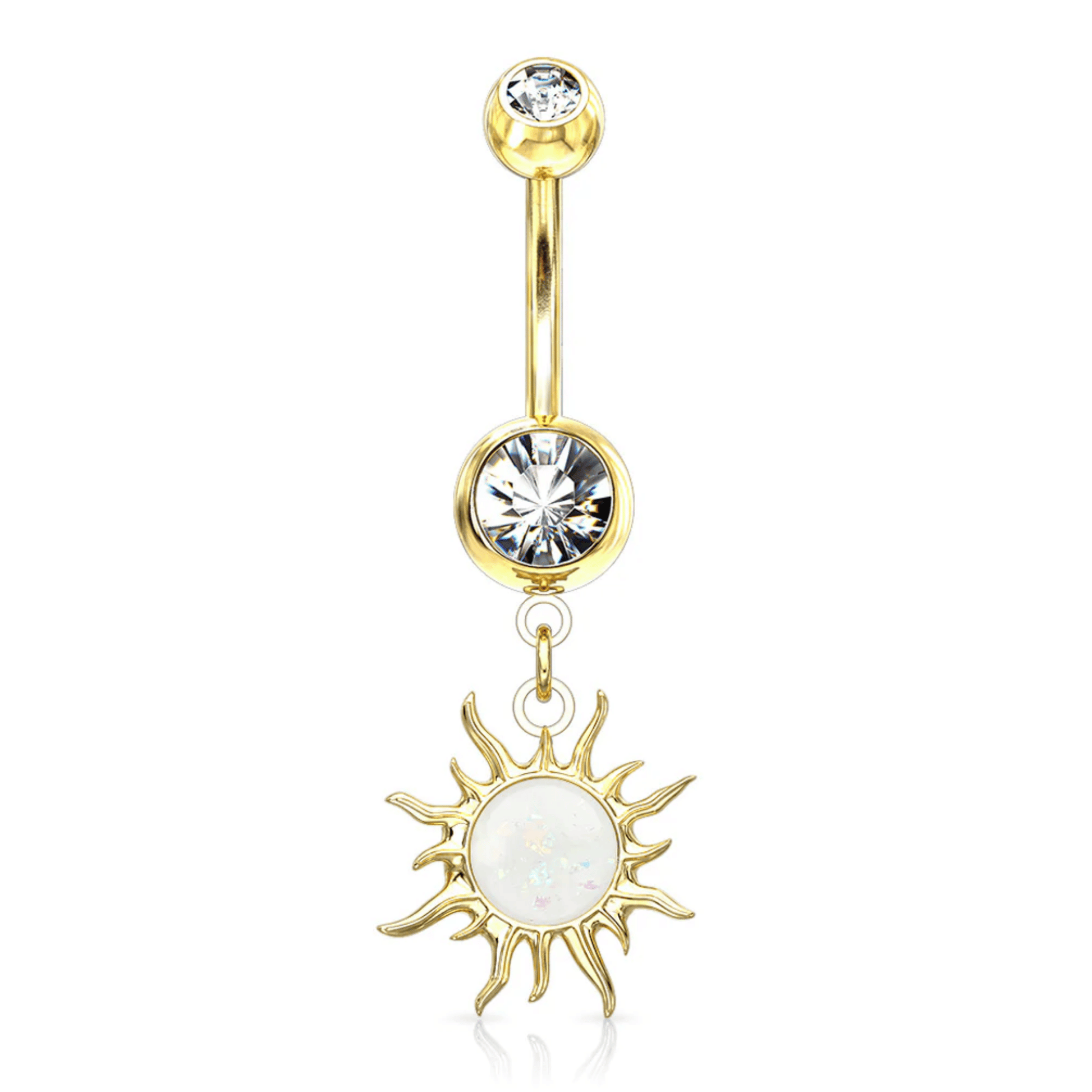 Tribal Sun Opal Glitter Belly Ring Gold