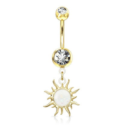 Tribal Sun Opal Glitter Belly Ring Gold