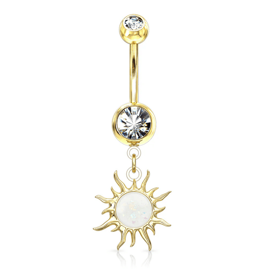 Tribal Sun Opal Glitter Belly Ring Gold