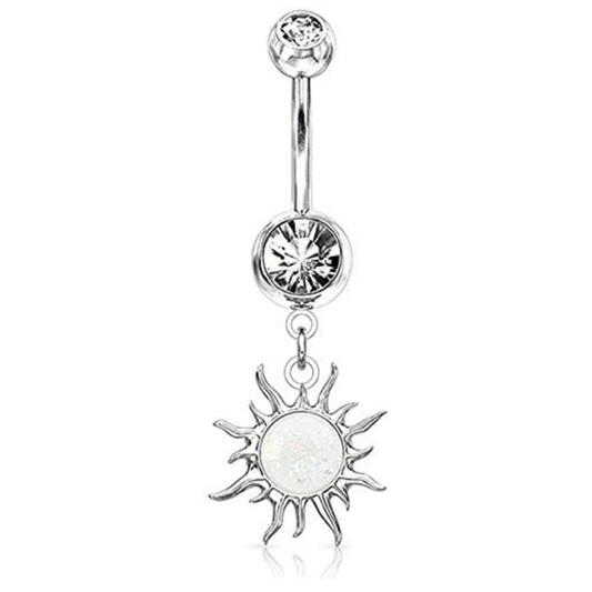 Tribal Sun Opal Glitter Belly Ring Opal White