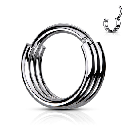 Triple Layer Hoops Silver Steel Clicker Ring 16g