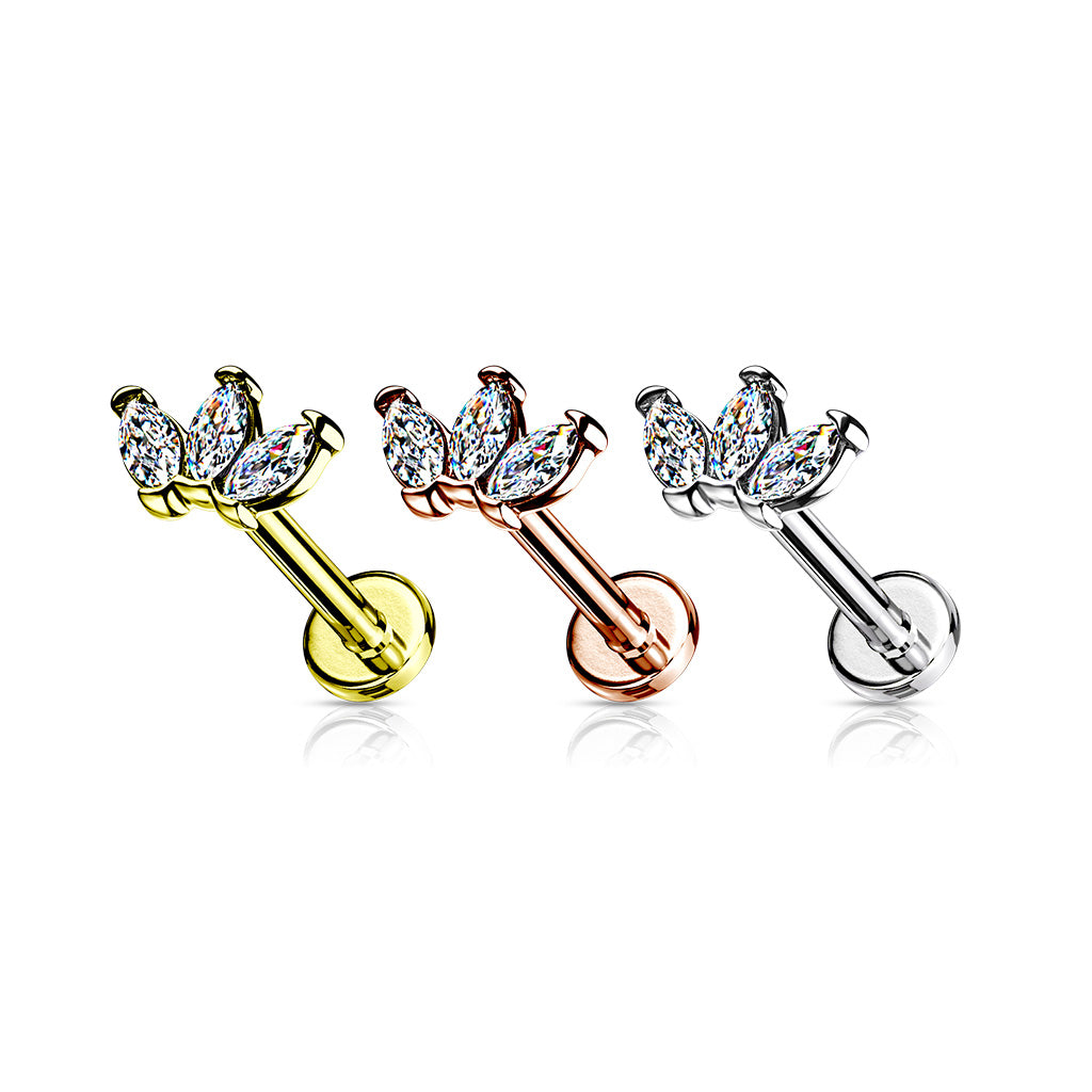 Triple Marquise Clear Gem Flat Back Stud 16g