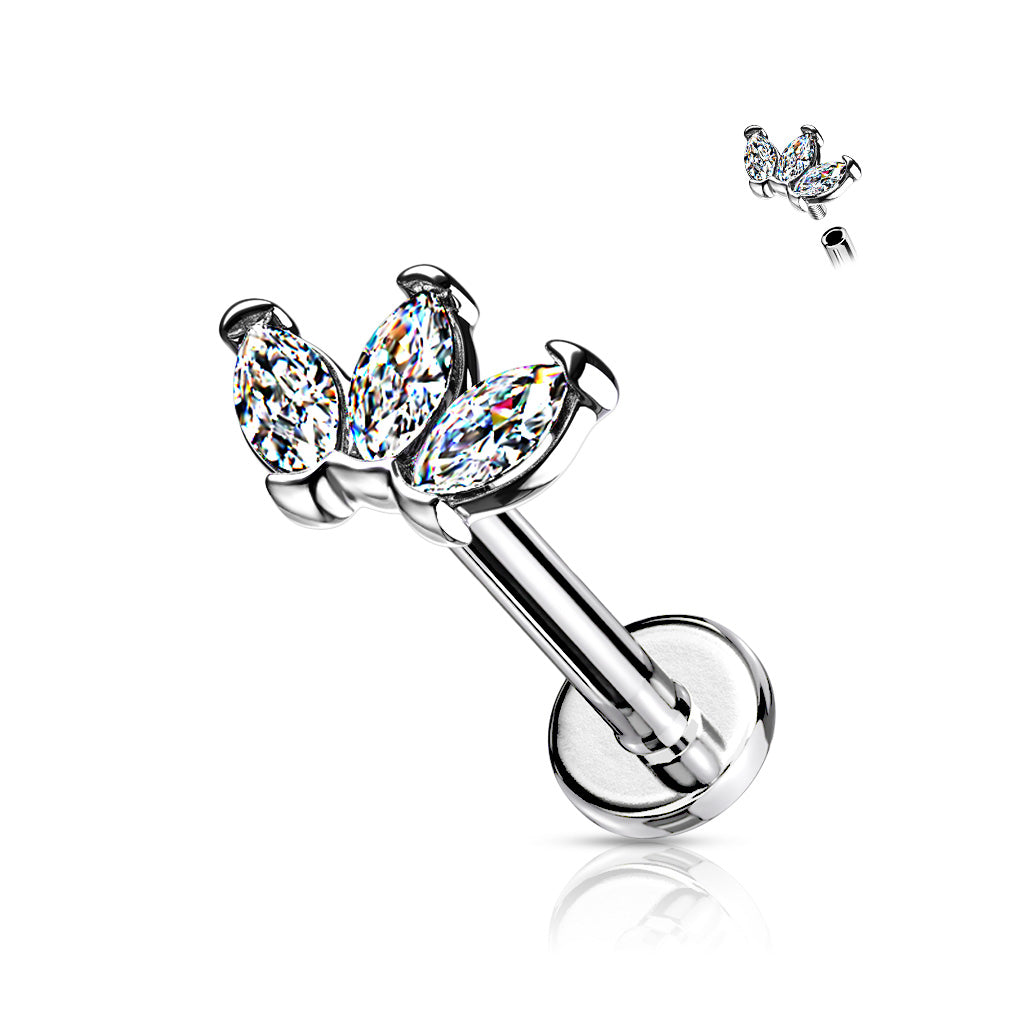 Triple Marquise Clear Gem Silver Flat Back Stud 16g