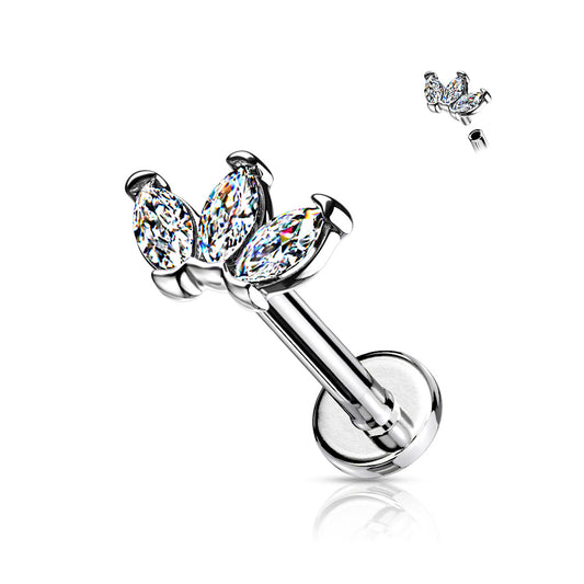 Triple Marquise Clear Gem Silver Flat Back Stud 16g