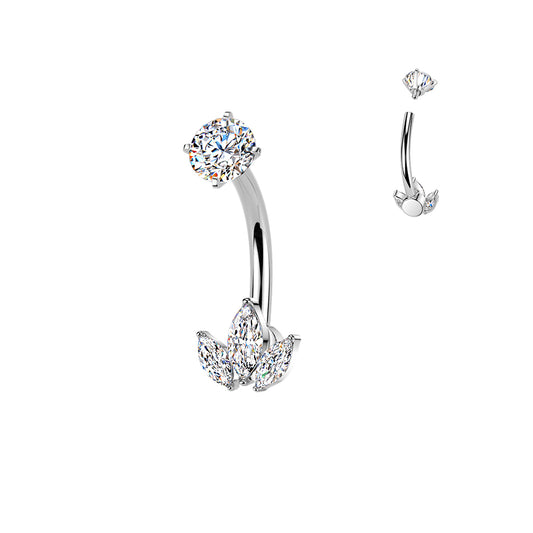 Triple Marquise Gem Silver Belly Button Bar 14g