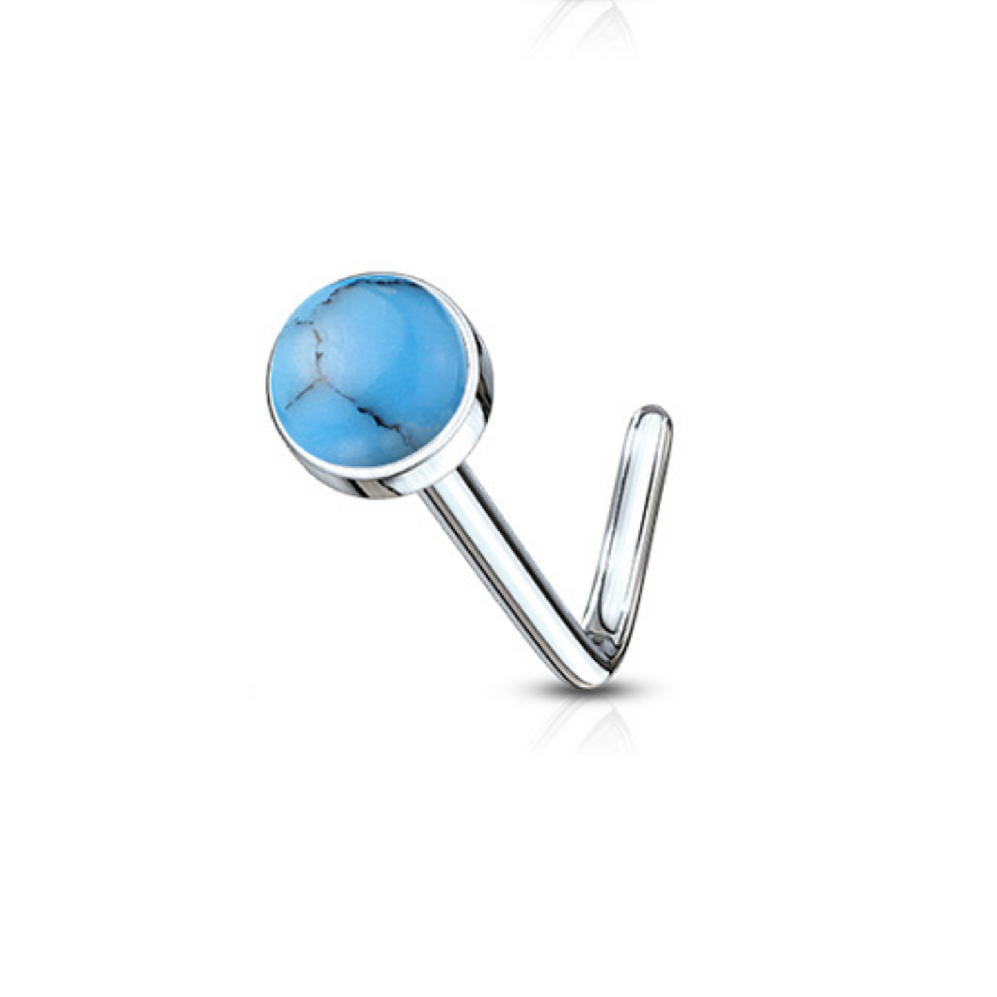 Turquoise Semi Precious Stone 'L' Bend Nose Stud