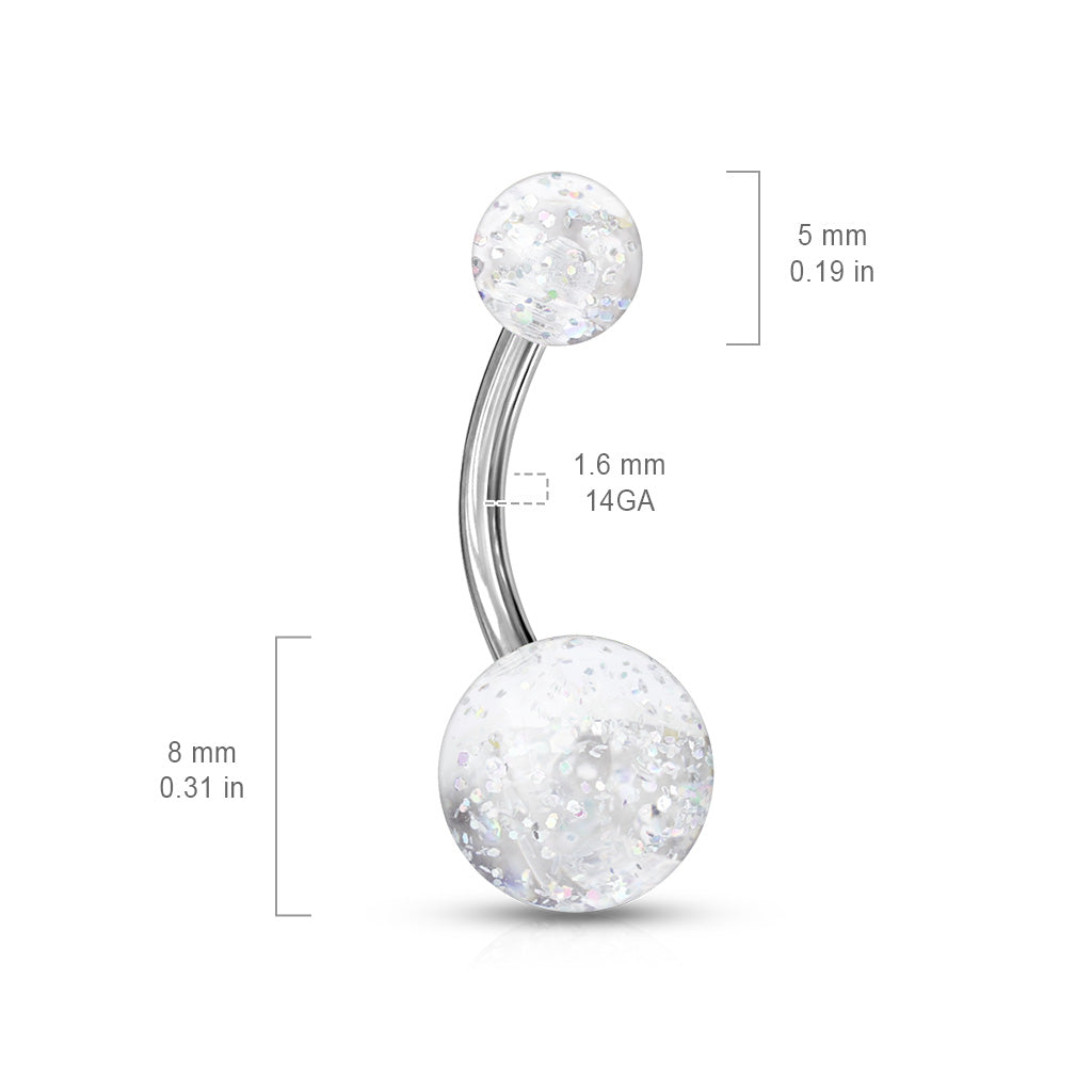 Ultra Glitter Steel Belly Button Bar 14g dimensions