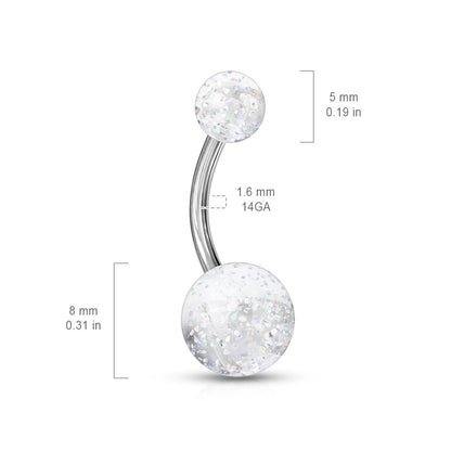 Ultra Glitter Steel Belly Button Bar 14g dimensions