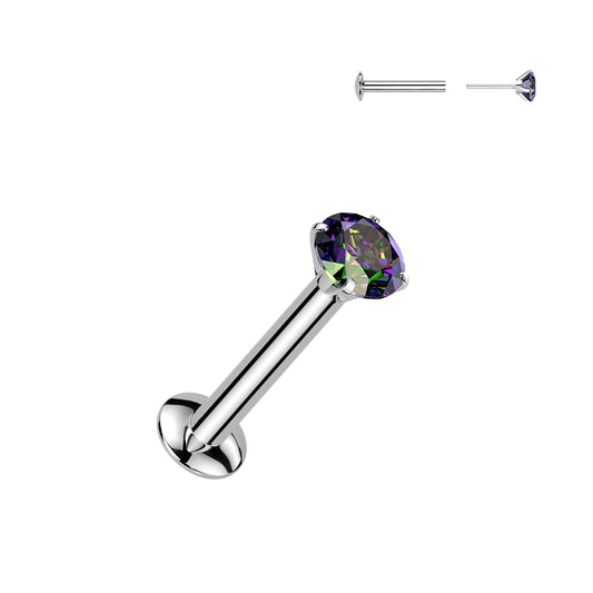 Vitrail Medium Prong Gem Silver Threadless Flat Back Stud 20g-16g