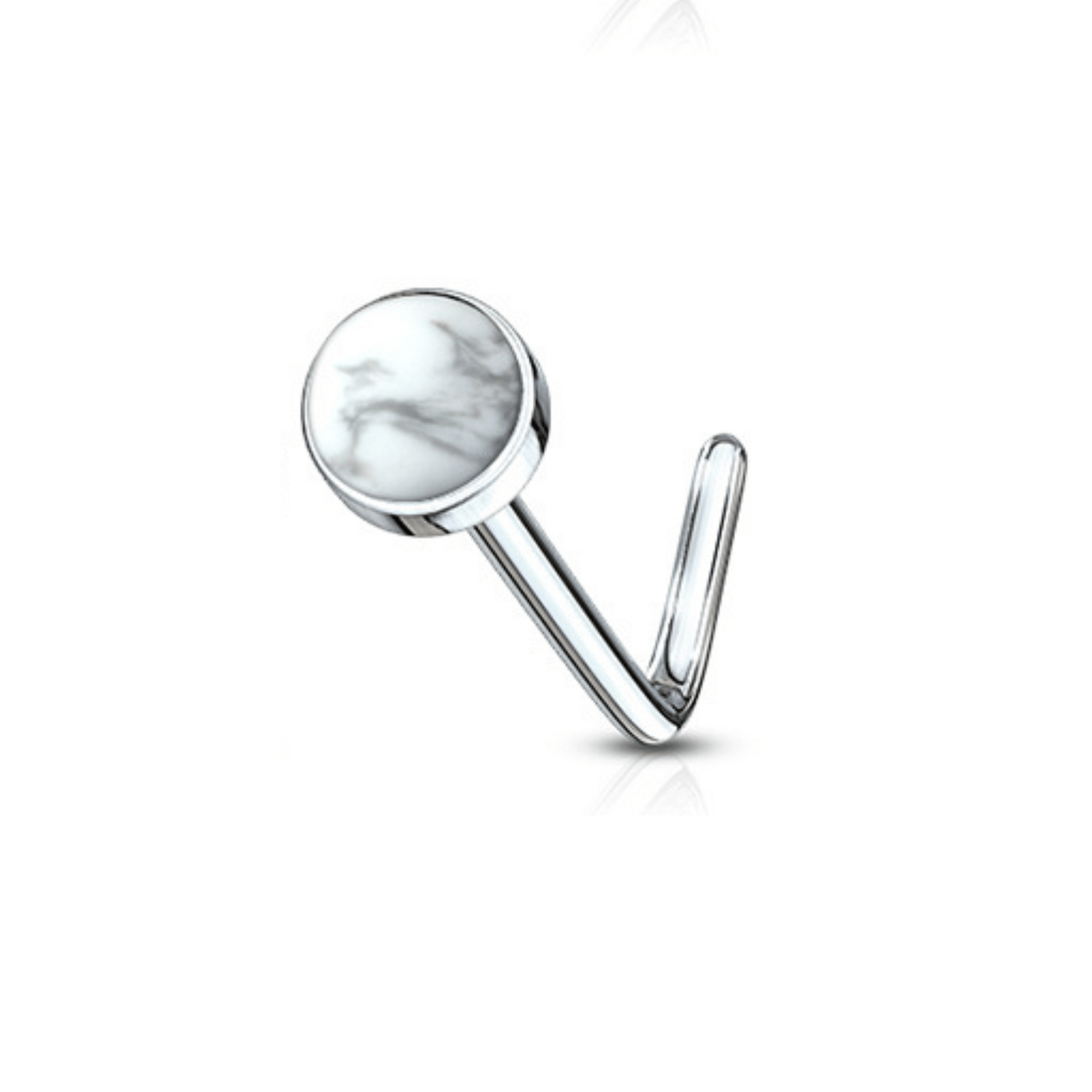 White Howlite Semi Precious Stone 'L' Bend Nose Stud