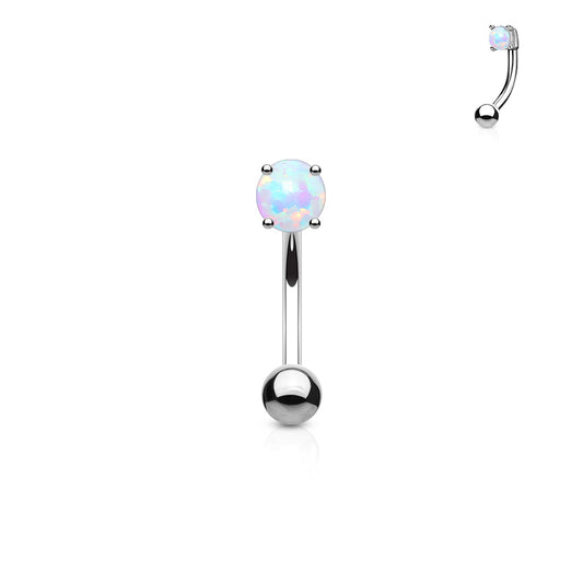White Opal Gem Curved Piercing Barbell 16g