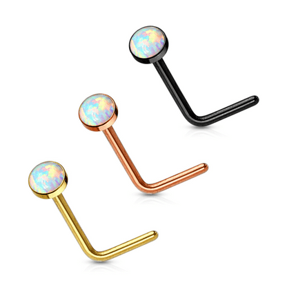 White Opal Set Flat Top 'L' Shaped Nose Stud Selection