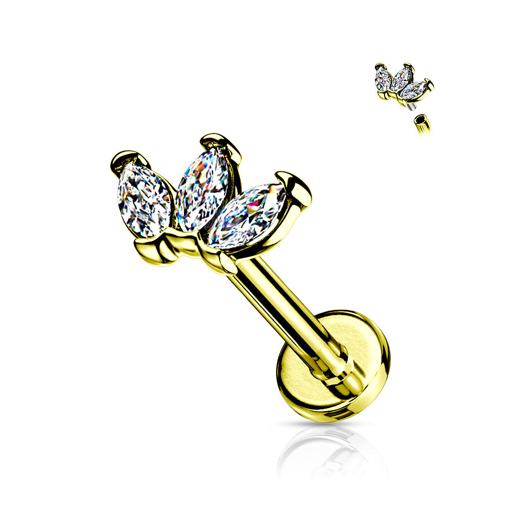 gold triple marquise gem flat back stud