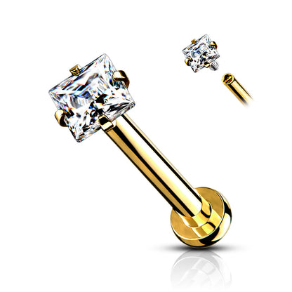 square clear gem gold flat back stud
