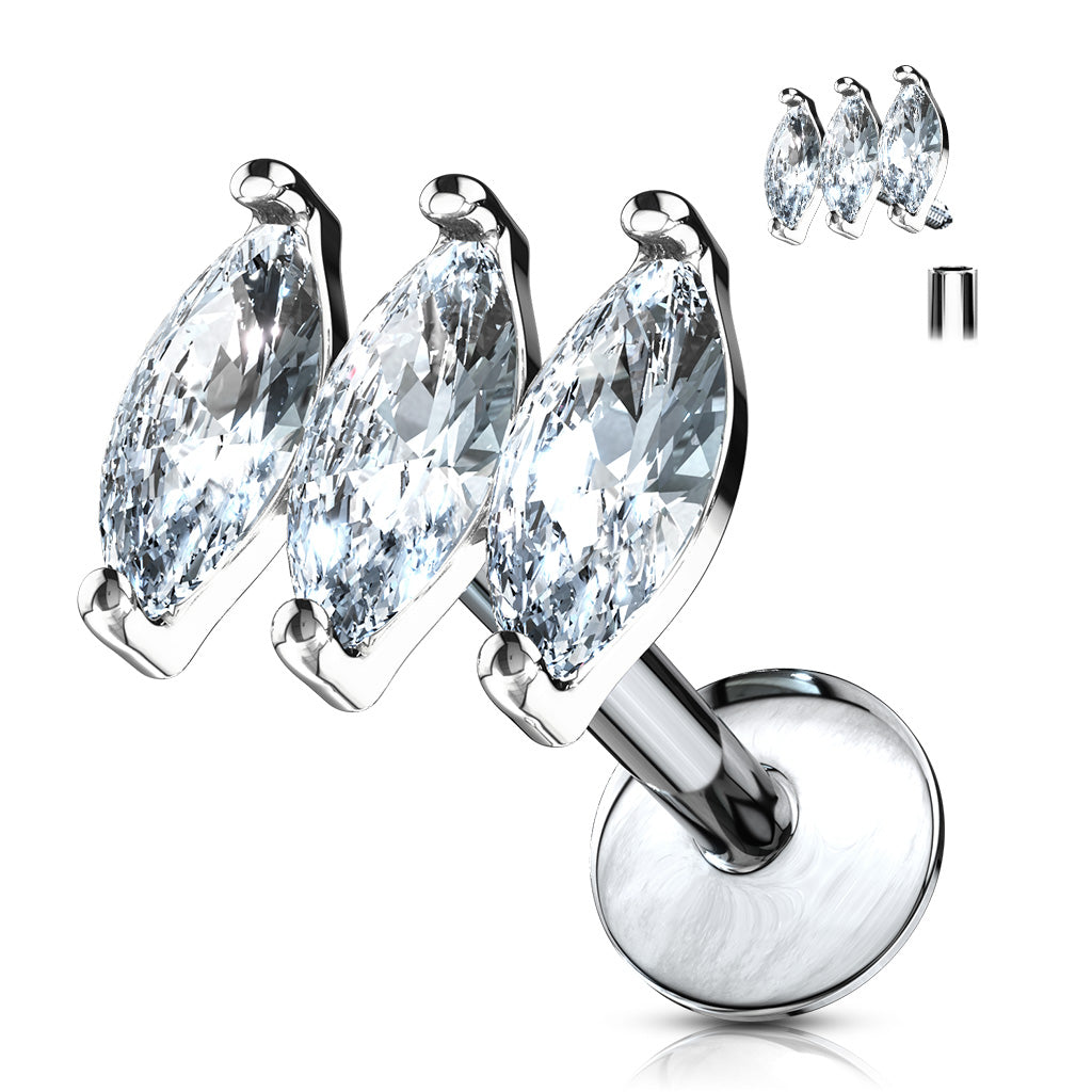 triple marquise gem flat back stud