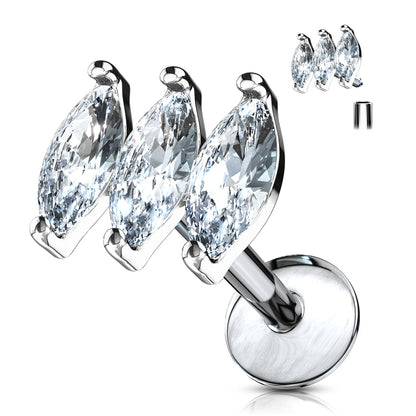 triple marquise gem flat back stud